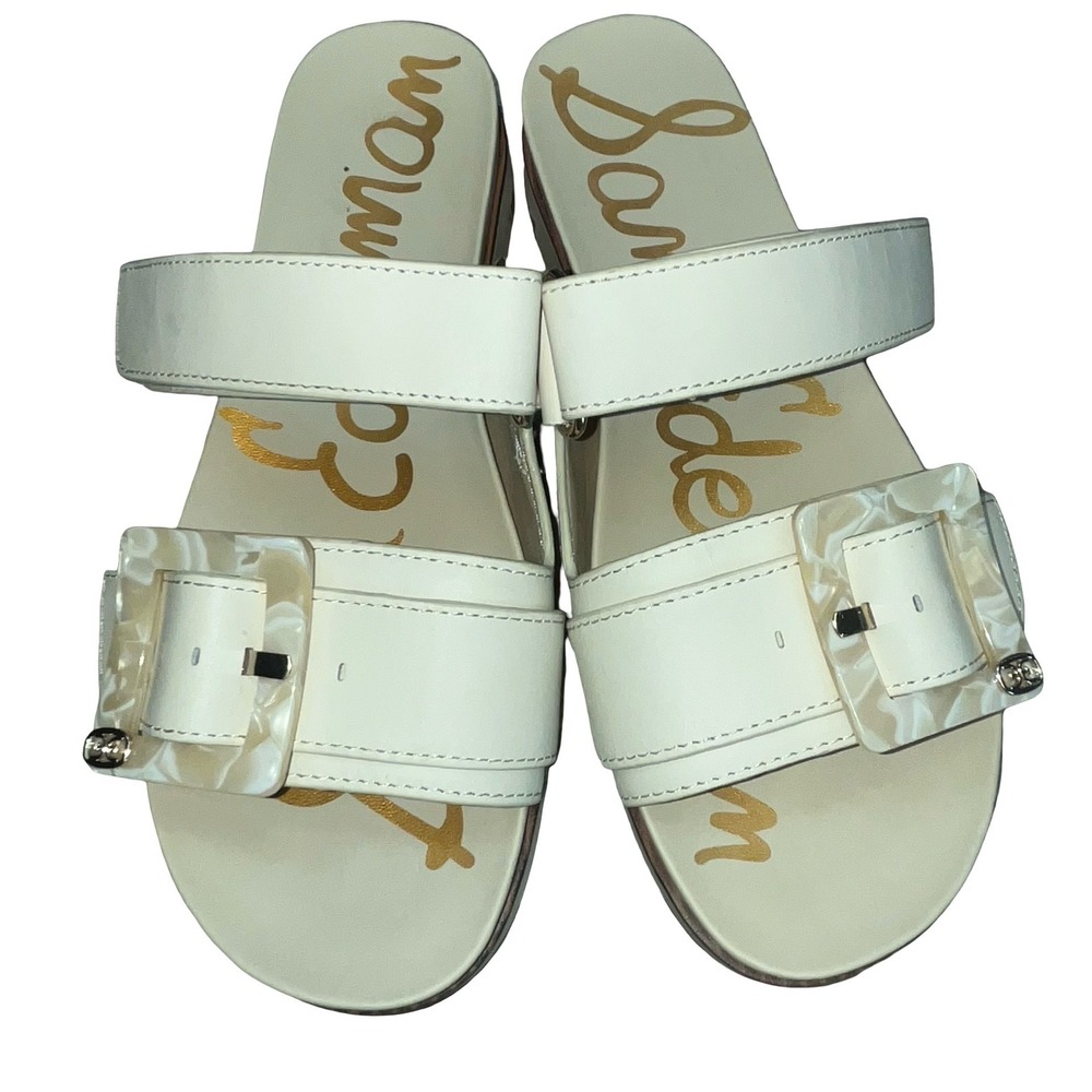 Sam Edelman Womens Adrianna Sandals White Leather Platform Buckle Slide 8M
